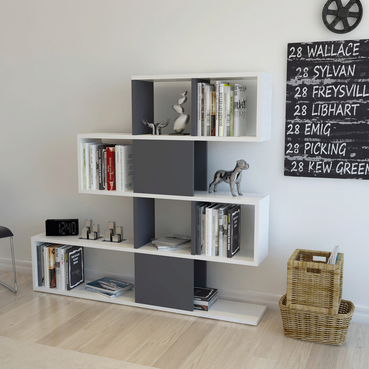 Corp biblioteca, Hanah Home, Karlin, 120x19.5x109 cm, Alb / Antracit - imagine 4